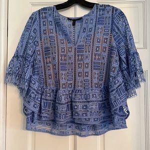 BCBG blue see thru blouse with tan built in tank.